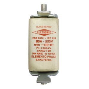 FUSÍVEL NH00 80A 500V 100kA ULTRA RÁPIDO ELETROMEC