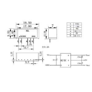 FONTE CONVERSOR DC / DC A0512SDL 2W VIN 5v VOUT +/-12v +/-83mA - Imagem 2